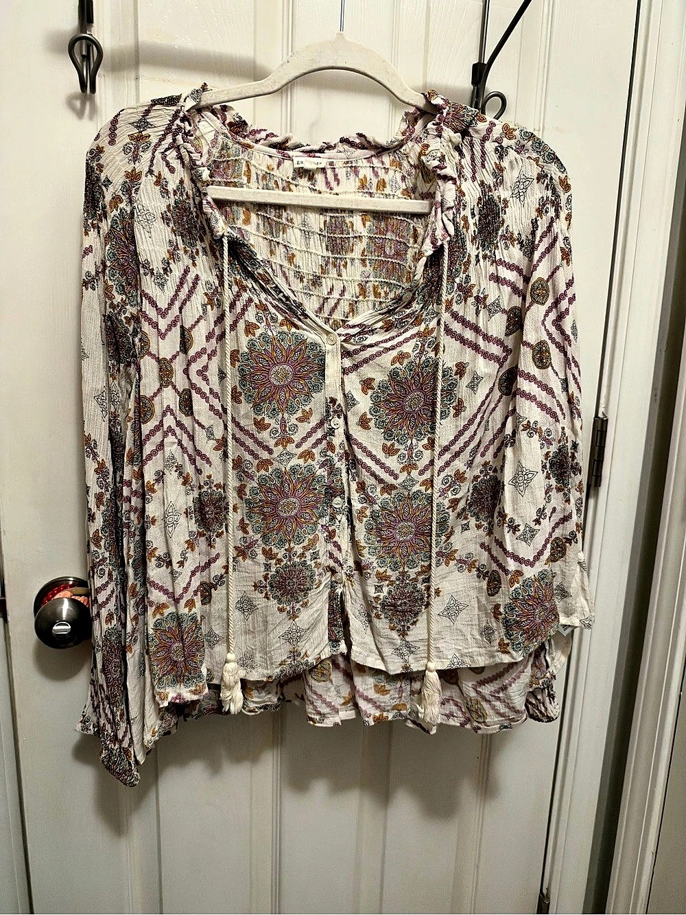 RN CRÉPE Printed Long Sleeve Blouse Large